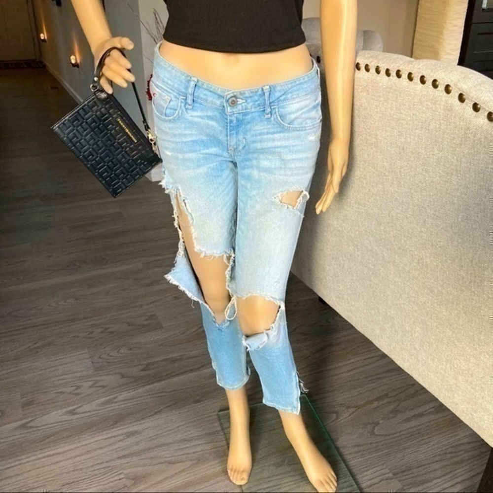 💋 Hollister skinny distressed ripped cuff zip blue jeans 👖 3